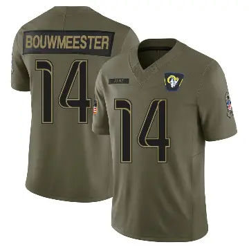 ＃14 Youth Jack Bouwmeester Olive Limited Los Angeles Rams 2025 Salute to Service Jersey