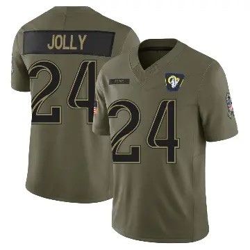 ＃24 Youth Shaun Jolly Olive Limited Los Angeles Rams 2025 Salute to Service Jersey