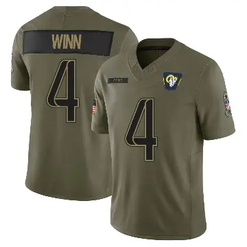 ＃4 Youth Dresser Winn Olive Limited Los Angeles Rams 2025 Salute to Service Jersey