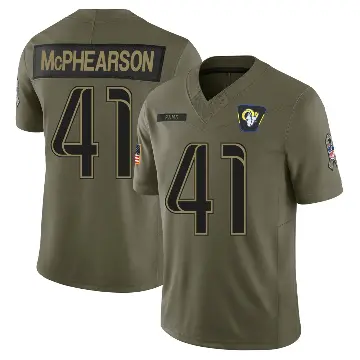 ＃41 Youth Zech McPhearson Olive Limited Los Angeles Rams 2025 Salute to Service Jersey
