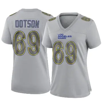＃69 Women's Kevin Dotson Gray Game Los Angeles Rams Atmosphere Fashion Jersey