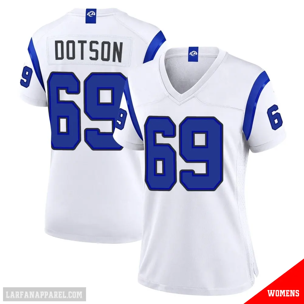 ＃69 Women's Kevin Dotson White Game Los Angeles Rams Fearsome Jersey