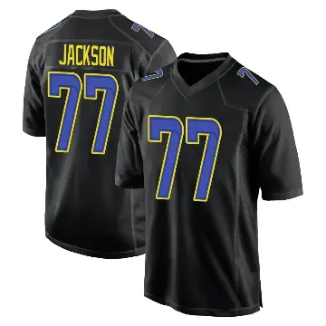 ＃77 Men's Alaric Jackson Black Game Los Angeles Rams Fashion Jersey