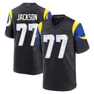 ＃77 Men's Alaric Jackson Blue Game Los Angeles Rams Midnight 2025 Rivalries Collection Jersey