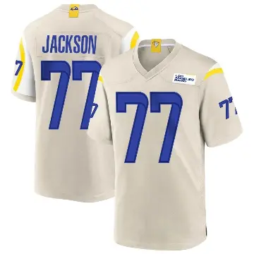 ＃77 Men's Alaric Jackson Game Los Angeles Rams Bone Jersey