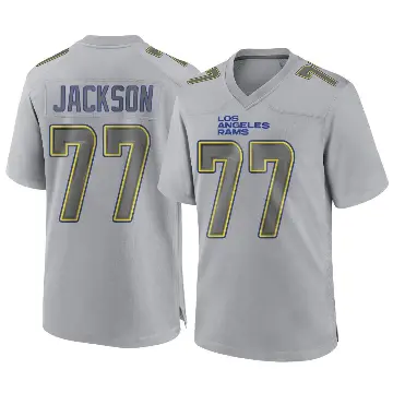 ＃77 Men's Alaric Jackson Gray Game Los Angeles Rams Atmosphere Fashion Jersey