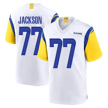 ＃77 Men's Alaric Jackson White Game Los Angeles Rams Jersey
