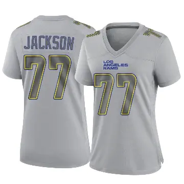 ＃77 Women's Alaric Jackson Gray Game Los Angeles Rams Atmosphere Fashion Jersey