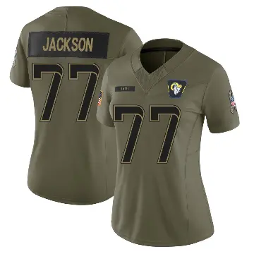 ＃77 Women's Alaric Jackson Olive Limited Los Angeles Rams 2025 Salute to Service Jersey