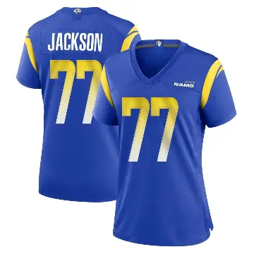 ＃77 Women's Alaric Jackson Royal Game Los Angeles Rams Alternate Jersey