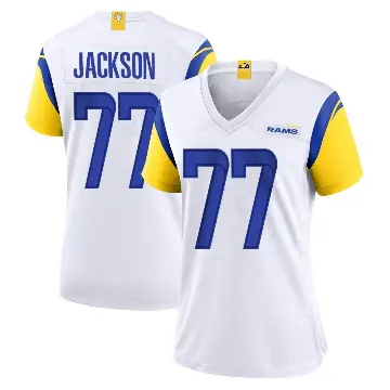 ＃77 Women's Alaric Jackson White Game Los Angeles Rams Jersey