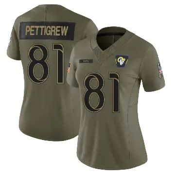＃81 Women's Jamal Pettigrew Olive Limited Los Angeles Rams 2025 Salute to Service Jersey
